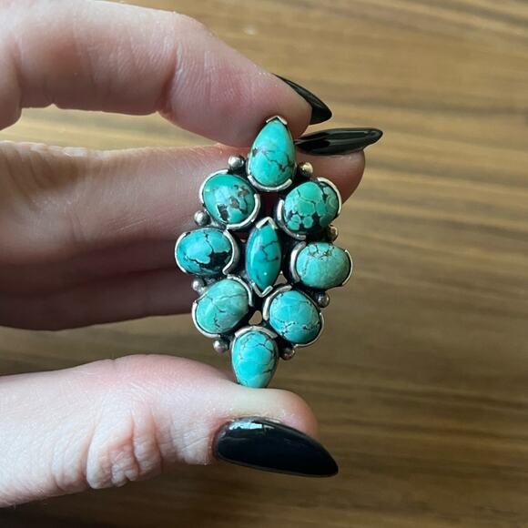 Vintage Huge Blue Multi Stone Turquoise Statement 925 Sterling silver ring BOHO - Picture 2 of 11